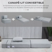 HOMCOM Chauffeuse canapé-lit convertible fauteuil 1 place avec 1 coussin déhoussable, tissu gris clair(m-4)