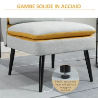 HOMCOM Poltroncina di Design Imbottita con Gambe in Acciaio e Tessuto Grigio e Giallo, 58x75x85cm(m-5)