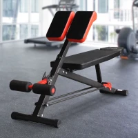 HOMCOM Banc de musculation 150L x 150l x 76H cm hauteur coussin abdominal réglable 7 niveaux dossier rembourré acier noir rouge(m-2)