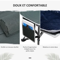 Outsunny Bain de soleil transat chaise longue pliable matelas à double oreiller pochette latérale sac de rangement intégrée(m-7)