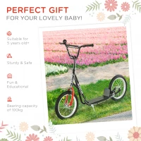 HOMCOM Kick Scooters for Kids with Adjustable Height, Anti-Slip Deck, Dual Brakes, Rubber Tyres, for Boys and Girls Aged 5+ Years Old - Black(m-5)