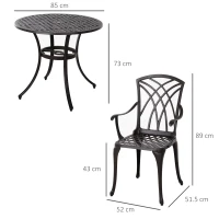 Outsunny 5 Pieces Garden Dining Set for 4, Cast Aluminium Outdoor Dining Set with 4 Armchairs and Round Dining Table with Parasol Hole, Garden Furniture Set, Brown(m-3)
