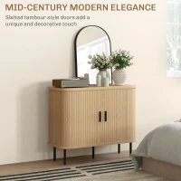HOMCOM Mid-Century Modern Sideboard Storage Cabinet with Slatted Tambour Sliding Doors, Kitchen Cabinet with Steel Legs, Oak Tone(m-4)