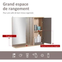 HOMCOM Ensemble de Meuble sous lavabo, armoire avec miroir et meuble colonne pour salle de bain en bois chêne Clair Gris(m-6)