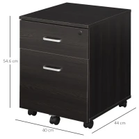 Vinsetto 2-Drawer Locking Office Filing Cabinet w/ 5 Wheels Rolling Storage Hanging A4 Cupboard Home Organisation Black Wood Grain(m-3)
