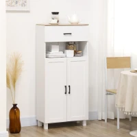 HOMCOM Freestanding Kitchen Cupboard, Nordic Storage Cabinet with Drawer, Doors and Open Countertop for Living & Dining Room, 130cm, White(m-7)