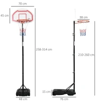 HOMCOM Basketball Hoop Stand Portable Adjustable Height 2.1-2.6m w/ Wheels, Sturdy Rim Stable Base, Red(m-3)
