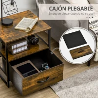 HOMCOM Mesita de Noche con 1 Cajón de Tela Plegable Mesa Auxiliar para Oficina Estudio 45x40x50,5 cm Marrón Rústico(m-5)