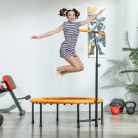 HOMCOM 40" Fitness Trampoline with Adjustable Handle, Rebounder Trampoline, Mini Jumper for Indoor Exercise Workout, Orange(m-10)