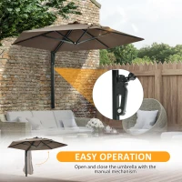 Outsunny 2.5m Wall Mounted Parasol, Hand to Push Outdoor Patio Umbrella with 180 Degree Rotatable Canopy for Porch, Deck, Garden, 250 cm, Khaki(m-5)