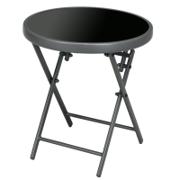 Outsunny Φ45cm Garden Side Table, Outdoor Round Folding Patio Table with Imitation Marble Glass Top, Small Coffee Table, Black