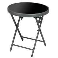 Outsunny Φ45cm Garden Side Table, Outdoor Round Folding Patio Table with Imitation Marble Glass Top, Small Coffee Table, Black(m-1)