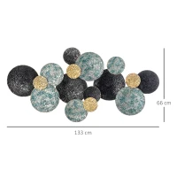 HOMCOM Decorazione Murale in Metallo 3D, Wall Art a Cerchi 133x66cm, Blu, Nero e Oro(m-3)