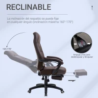 Vinsetto Silla de Oficina Giratoria Silla de Escritorio Reclinable Silla de Estudio Tapizada de PU con Altura Ajustable Reposabrazos Reposapiés 65x65x118-125 cm Marrón(m-5)