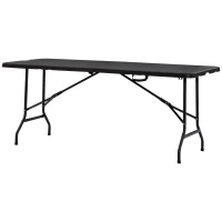 Outsunny Folding Garden Dining Table for 6, Rectangular Outdoor Dining Table with HDPE Tabletop, Foldable Garden Table with Steel Frame for Balcony, Porch, Charcoal Grey(m-11)