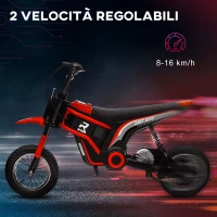 HOMCOM Moto Elettrica per Bambini con Acceleratore Manuale, 2 Velocità 8-16km/h, Età 8-12 Anni, Rosso(m-5)
