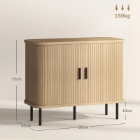 HOMCOM Mid-Century Modern Sideboard Storage Cabinet with Slatted Tambour Sliding Doors, Kitchen Cabinet with Steel Legs, Oak Tone(m-3)