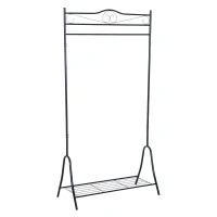 HOMCOM Portant penderie à vêtements sur pied style néo-rétro fer forgé étagère chaussures intégrée noir(m-1)
