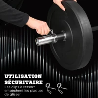 SPORTNOW Barre d'haltères en acier 180 cm Ø50 mm avec 2 pinces Charge 200 kg Barre de musculation pour disques Ø5 cm Fitness(m-6)