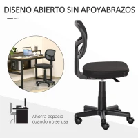 Vinsetto Silla de Oficina Ergonómica de Malla Silla de Escritorio Giratoria 360° con Altura Ajustable Soporte Lumbar Transpirable y Ruedas Sin Brazos 43x48x77,5-89,5 cm Negro(m-5)