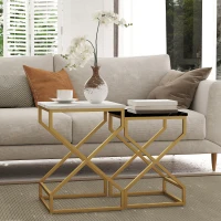 HOMCOM Set of Two Marble-Effect Nesting Tables(m-10)