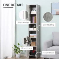 kleankin Free-standing Tall Bathroom Storage Cabinet w/ 2 Cupboards 2 Open Compartments, Slim Bathroom Organizer Adjustable Shelves Elevated Base for Living Room, Grey(m-6)