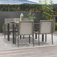 Outsunny Outdoor Dining Set 5 Pieces Patio Conservatory with Tempered Glass Tabletop,4 Dining Chairs - Mixed Grey(m-7)