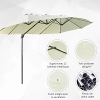 Outsunny Parasol déporté grande taille XXL inclinable avec pied en croix piètement en acier inclus polyester beige(m-5)