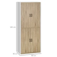 HOMCOM Dispensa Cucina in Legno MDF con 4 Ripiani Regolabili e 4 Porte, 80x40x182 cm(m-3)