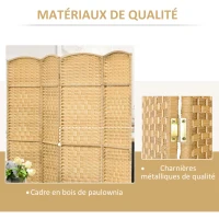 HOMCOM Paravent intérieur en bois 4 panneaux séparateur de pièce pliable pour salon chambre 180 x 180 cm bois naturel(m-6)