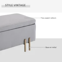 HOMCOM Banc de rangement coffre de rangement design contemporain- banc avec espace de stockage - dim. 100L x 40l x 42H cm - velours gris clair piètement métal doré(m-6)