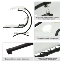 Outsunny Sdraio Sospesa da Giardino, Lettino Sospeso Imbottito per Esterno con Tettuccio, Crema 190x115x190cm(m-6)