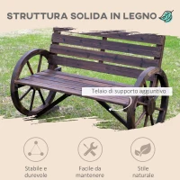 Outsunny Panchina da Esterno a 2 Posti , Panchina da Giardino Stile Country con Braccioli a Ruota in Legno, 105.5x59x75cm Marrone(m-4)
