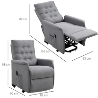 HOMCOM Fauteuil de Relaxation électrique Fauteuil releveur inclinable avec Repose-Pied Ajustable Lin Gris(m-3)