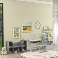 HOMCOM Kids Bookshelf, Toy Organiser, with Storage Drawer, Wheels - Grey(m-9)