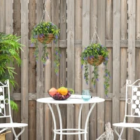 HOMCOM Set of 2 Decorative Artificial Plants, Faux Silk Lavender Flowers in Hanging Baskets, Fake Plants for Home Indoor Outdoor Decor, Purple(m-8)