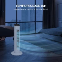 HOMCOM Ventilador de Torre 50W con Control Remoto 3 Velocidades Temporizador 15h Oscilación Pantalla LED 30x30x78 cm Blanco(m-7)