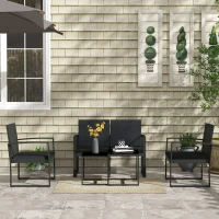 Outsunny Conjunto de Muebles de Jardín de Ratán Sintético con 2 Sofás Individuales 1 Sofá Doble y 2 Mesas de Centro Negro(m-7)