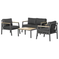 Outsunny 4 Piece Garden Sofa Set with Padded Cushions, 4-Seater Aluminium Outdoor Conversation Furniture Set with Coffee Table, Grey(m-11)