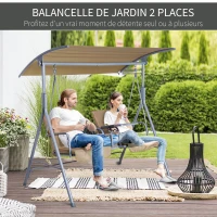 Outsunny Balancelle Design de Jardin 2 Places Inclinaison Toit réglable Tablette rétractable Rangement Acier Gris Clair Beige(m-4)