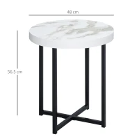 HOMCOM Round Side Table with Metal Legs, Modern End Table Bedside Table for Living Room, Bedroom, White(m-3)