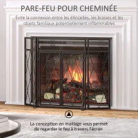 HOMCOM Grille de protection pour cheminée 120 x 79 cm - pare-feu pour cheminée ou poêle - pare-étincelles - barrière de sécurité - 3 volets pliables et porte - métal noir(m-4)