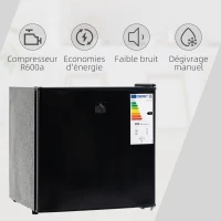 HOMCOM Mini congélateur Température Réglable de -14 à -24°C Compact 35L - étagère Amovible - Porte réversible Classe E - 47 x 44,2 x 48,8 cm - Noir(m-8)
