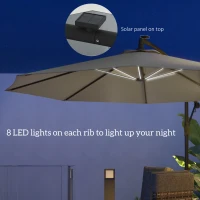 Outsunny 3(m) Cantilever Parasol with Solar LED Lights, Garden Umbrella with Cross Base and Crank Handle, Hanging Offset Banana Sun Shade for Outdoor, Patio, Grey(m-4)