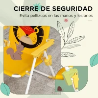 Outsunny Set de 2 Sillas Plegables y Mesa para Niños Mesa con Sombrilla Ajustable en Altura Temática de León para Jardín Amarillo(m-7)
