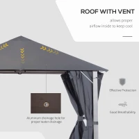 Outsunny 3(m) x 3(m) Garden Outdoor Soft Top Gazebo Steel Frame w/ Zipped Mesh Curtain Sidewalls Garden Sun Shelter Wedding Party Tent - Grey(m-5)