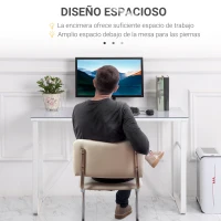 HOMCOM Escritorio Mesa de Ordenador 120x60x74,5 cm con Tablero de Vidrio Templado y Patas de Metal Carga 80 kg Estilo Moderno para Oficina Estudio Dormitorio Blanco(m-5)