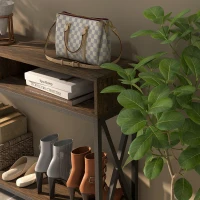 HOMCOM Console Table, Entryway Table with 3 Compartments, Metal Frame, Adjustable Feet for Living Room, Hallway, Rustic Brown(m-8)