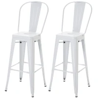 HOMCOM Set 2 Sgabelli da Bar Impilabili in Metallo con Schienale Rimovibile e Poggiapiedi, Bianco(m-10)