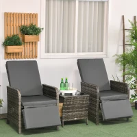 Outsunny 3 Pieces Rattan Bistro Set Balcony Furniture with Cushions, Storage Function - Mix-Grey(m-2)